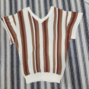 OZOC Sweater Vest Womens 38 M Striped V Neck‎ Short Sleeve Knit Top